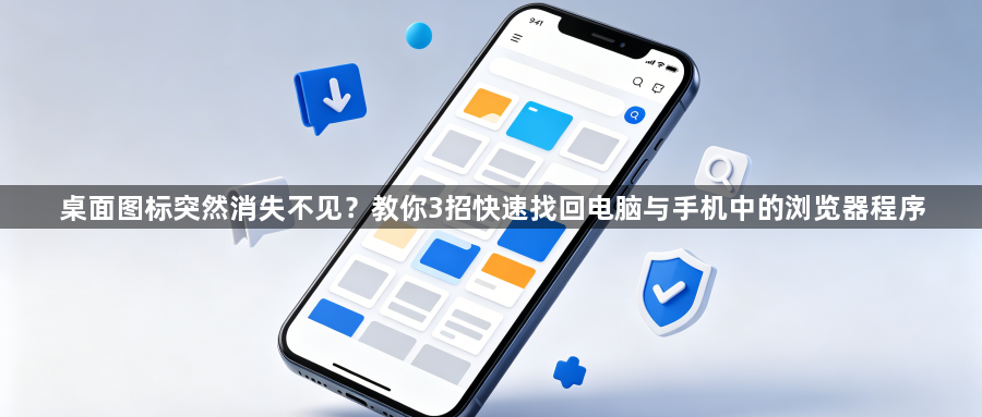 桌面图标突然消失不见?教你3招快速找回电脑与手机中的浏览器程序1